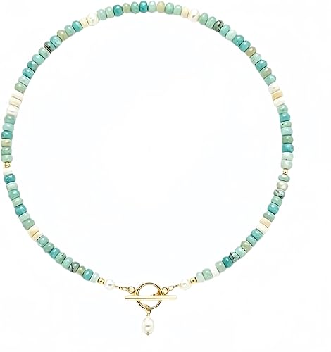 Handcrafted Women's Necklace: Natural Turquoise and Freshwater Pearl
