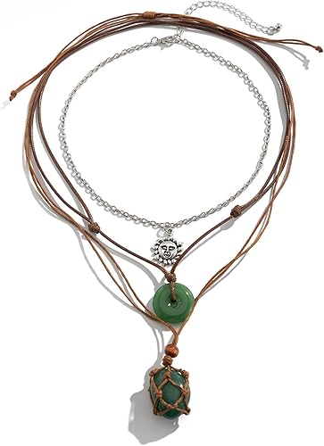 Green Stone Pendant Necklace Set