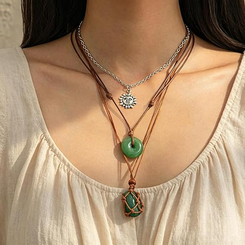 Green Stone Pendant Necklace Set