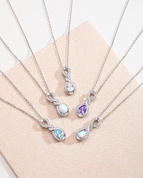 Women's Exquisite Sterling Silver Infinity Birthstone Necklace